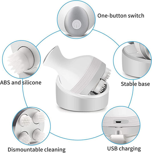 Electric Scalp Massager with 4 Tissue Kneading Nodes – Waterproof Handheld Head & Full Body Massager for Stress Relief