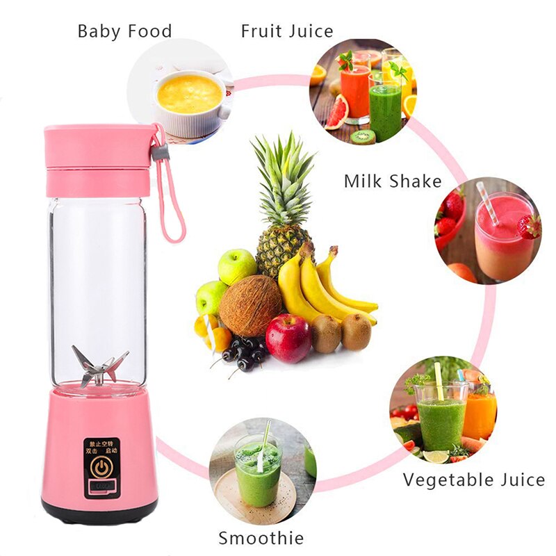 hand juicer maker fruit blender usb blender kitchen mixer kitche-6-Blade Portable Home USB Rechargeable Electric Fruit Extractor Juice Blender Machine